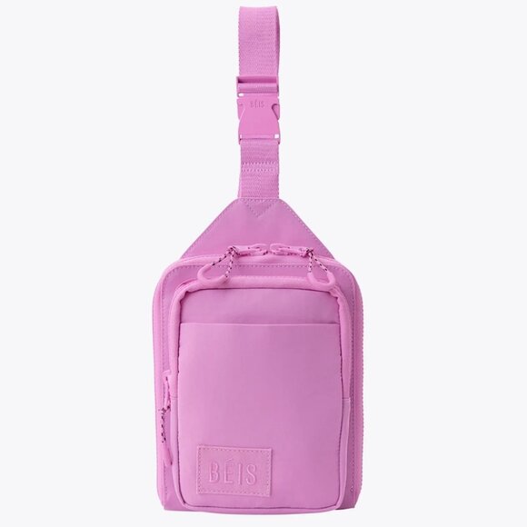 BÉIS The Sport Sling in Berry purple Pink Crossbody Bag compartments travel